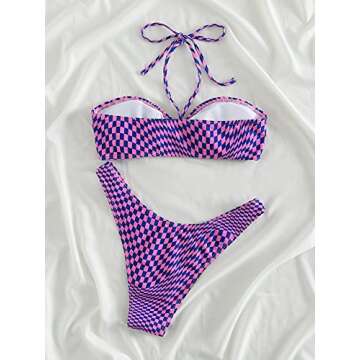 SOLY HUX Women's Criss Cross Halter Bikini Bathing Suits 2 Piece Swimsuits Purple S