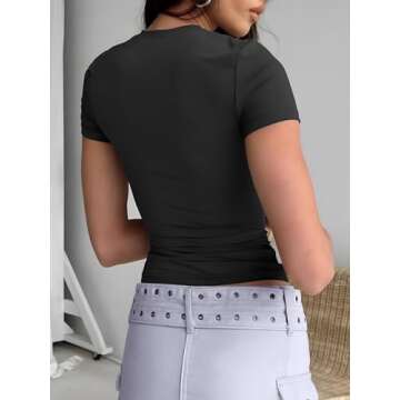 ATHMILE Womens T Shirts Casual Basic Going Out Tops Summer Slim Fit Short Sleeve Spring Crop Tops Crew Neck Tight Y2k Fashion Teen Girls 2024 Black, Small