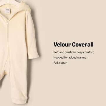 Amazon Essentials x Sofia Grainge Unisex Babies' Velour Hooded Coverall, Beige, 0-3 Months