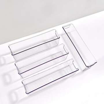 iDesign 4-Piece Recycled Plastic Pantry and Kitchen Storage, Freezer and Fridge Organizer Bins with Easy Grip Handles - 8"x16"x10", Clear