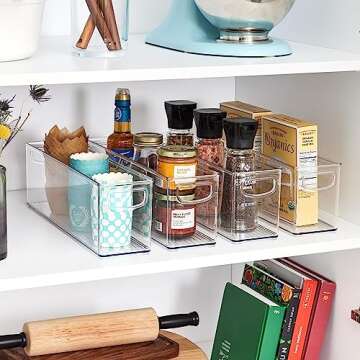 iDesign 4-Piece Recycled Plastic Pantry and Kitchen Storage, Freezer and Fridge Organizer Bins with Easy Grip Handles - 8"x16"x10", Clear