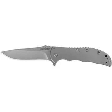 Kershaw Volt SS Folding Pocketknife, 3.5" 8Cr13MoV Stainless Steel Drop Point Plain Edge Blade, Assisted One Hand Opening, 3 Position Pocket Clip,Grey