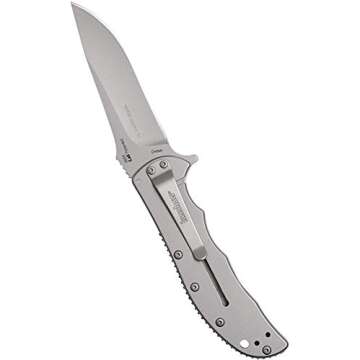 Kershaw Volt SS Folding Pocketknife, 3.5" 8Cr13MoV Stainless Steel Drop Point Plain Edge Blade, Assisted One Hand Opening, 3 Position Pocket Clip,Grey