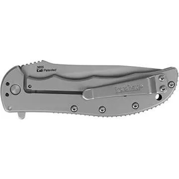Kershaw Volt SS Folding Pocketknife, 3.5" 8Cr13MoV Stainless Steel Drop Point Plain Edge Blade, Assisted One Hand Opening, 3 Position Pocket Clip,Grey
