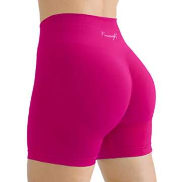FRESOUGHT Workout Shorts Womens High Waisted Athletic Gym Fitness Clothes Shorts Hot Pink S