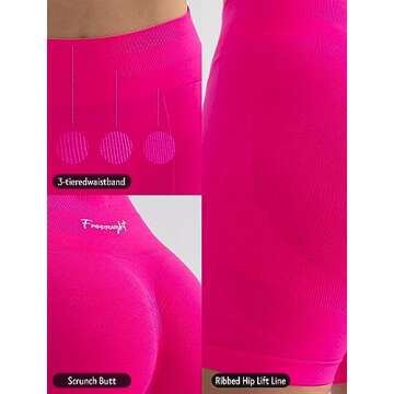 FRESOUGHT Workout Shorts Womens High Waisted Athletic Gym Fitness Clothes Shorts Hot Pink S