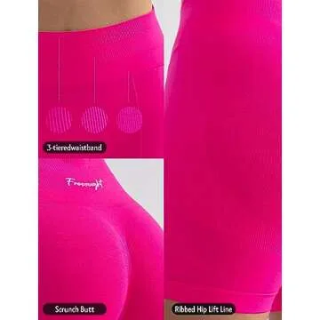 FRESOUGHT Workout Shorts Womens High Waisted Athletic Gym Fitness Clothes Shorts Hot Pink S