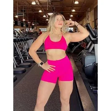 FRESOUGHT Workout Shorts Womens High Waisted Athletic Gym Fitness Clothes Shorts Hot Pink S