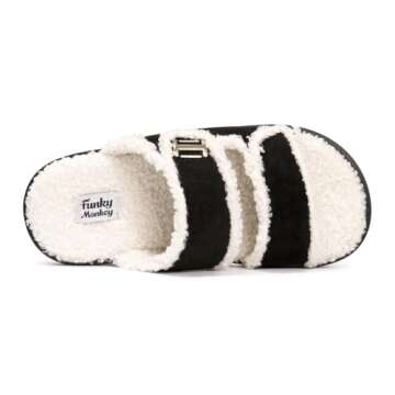 FUNKYMONKEY Women's Fur Slippers Comfort Round Open Toe Double-strap with Cozy Lining, Faux Fur EVA ...