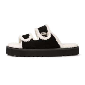 FUNKYMONKEY Women’s Cozy Fur Slippers with Double-Strap