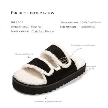 FUNKYMONKEY Women’s Cozy Fur Slippers with Double-Strap