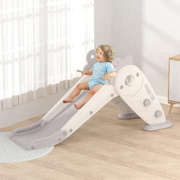 Dessnill Toddler Kids Slide with Basketball Indoor Outdoor, Easy Assembly and Storage Inside Playset for Over 1 Year Old Boys Girls(White)