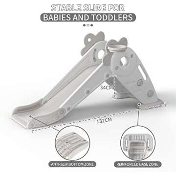 Dessnill Toddler Kids Slide with Basketball Indoor Outdoor, Easy Assembly and Storage Inside Playset for Over 1 Year Old Boys Girls(White)