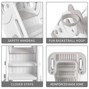 Dessnill Toddler Kids Slide with Basketball Indoor Outdoor, Easy Assembly and Storage Inside Playset for Over 1 Year Old Boys Girls(White)