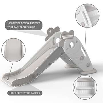 Dessnill Toddler Kids Slide with Basketball Indoor Outdoor, Easy Assembly and Storage Inside Playset for Over 1 Year Old Boys Girls(White)