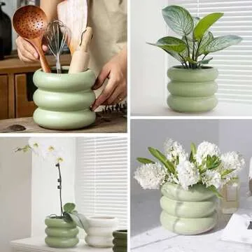 Cusmation Boho 6.5Inch Modern Plant Pot White Ceramic Glaze Succulent Planters for Indoor Unique Pots, Planter with Drainage Holes Small Cute Bubble Porcelain for Herb Snake Plants