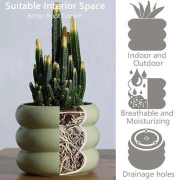 Cusmation Boho 6.5Inch Modern Plant Pot White Ceramic Glaze Succulent Planters for Indoor Unique Pots, Planter with Drainage Holes Small Cute Bubble Porcelain for Herb Snake Plants