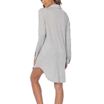 Ekouaer Women NightShirt Long Sleeve Sleep Shirts Boyfriend Sleepwear Button Down Sleep Dress Soft Pajama Top Grey Medium