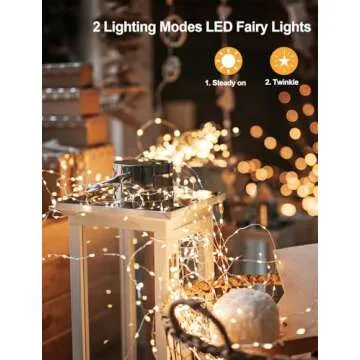 Fairy Lights Battery Operated 2 Pack 16.4Ft 50 LEDs Silver Copper Wire Twinkle String Lights with 2 Lighting Modes for Christmas Bedroom Wedding Parties Holiday Decorations (Warm White)