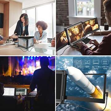 Fagomfer Laptop Screen Extender, P2 12" Triple Portable Monitor Tri Display 1080P FHD IPS USB/Type-C/HDMI 4 Speakers External Monitor Compatible with 13-16'' Windows/Mac/Android/Notebook