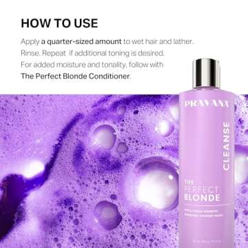 Pravana The Perfect Blonde Purple Toning Shampoo | Neutralizes Brassy, Yellow Tones | For Color-Treated Hair | Adds Strength, Shine, Elasticity | 11 Fl Oz