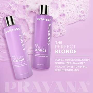 Pravana The Perfect Blonde Purple Toning Shampoo | Neutralizes Brassy, Yellow Tones | For Color-Treated Hair | Adds Strength, Shine, Elasticity | 11 Fl Oz