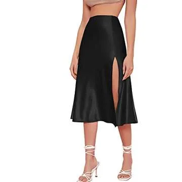 Verdusa Satin Split Thigh Midi Skirt for Trendy Women