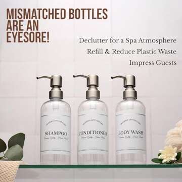 Clear Refillable Shampoo and Conditioner Bottles - Body Wash, Shampoo and Conditioner Dispenser - PE...