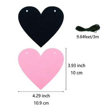 FAZHBARY 2 Pack Black Pink Heart Garland Felt Banner Valentines Banner for Gothic Decor Wedding Anniversary Party Decorations