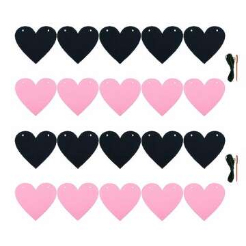 FAZHBARY 2 Pack Black Pink Heart Garland Felt Banner Valentines Banner for Gothic Decor Wedding Anniversary Party Decorations