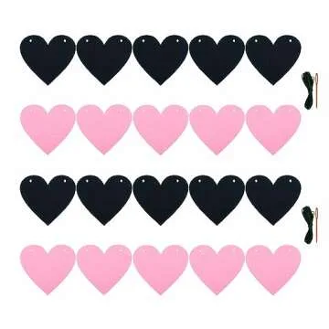FAZHBARY 2 Pack Black Pink Heart Garland Felt Banner Valentines Banner for Gothic Decor Wedding Anniversary Party Decorations