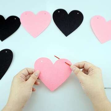 FAZHBARY 2 Pack Black Pink Heart Garland Felt Banner Valentines Banner for Gothic Decor Wedding Anniversary Party Decorations