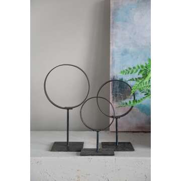 Decorative Modern Found Metal Rings on Stands, Set of 3