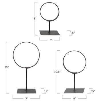 Decorative Modern Found Metal Rings on Stands, Set of 3
