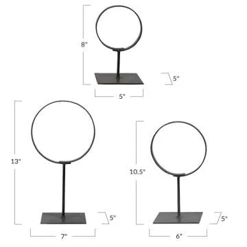 Decorative Modern Found Metal Rings on Stands, Set of 3