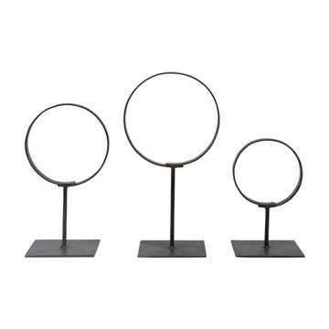 Decorative Modern Found Metal Rings on Stands, Set of 3