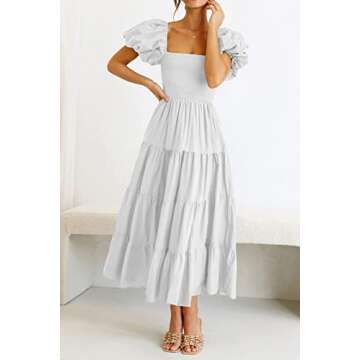 PRETTYGARDEN Summer Midi Dress with Puffy Sleeves