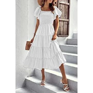 PRETTYGARDEN Summer Midi Dress with Puffy Sleeves