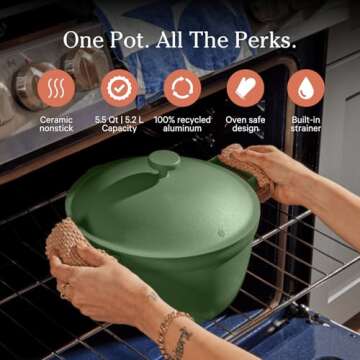 Our Place Perfect Pot - 5.5 Qt. Nonstick Ceramic Sauce Pan with Lid | Versatile Cookware for Stoveto...