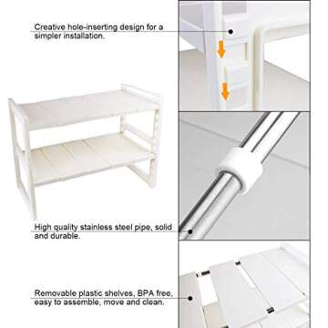 obor Organization and Storage, Under Sink Organizers and Storage for Kitchen, Expandable 2 Tier Cupboard Organizers and Storage for Bathroom/Balcony/Cloakroom