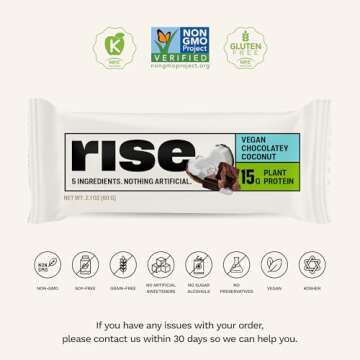 Rise Pea Protein Bar - Chocolately Coconut | Breakfast Bar & Protein Snack 15g Protein Just 5 Whole Food Ingredients Non-GMO Gluten-Free Soy Free