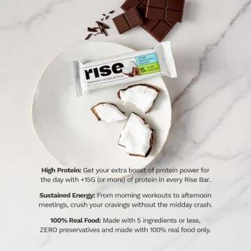 Rise Pea Protein Bar - Chocolately Coconut | Breakfast Bar & Protein Snack 15g Protein Just 5 Whole Food Ingredients Non-GMO Gluten-Free Soy Free