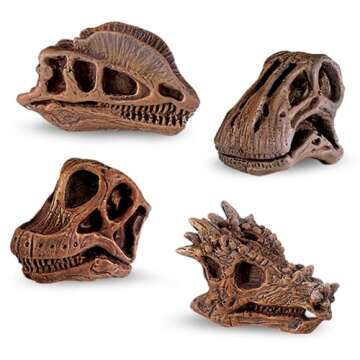 Safari Ltd Dinosaur Skulls TOOB - 11 Mini Figurines Including Velociraptor, Brachiosaurus, Oviraptor, Triceratops, Tyrannosaurus Rex and More - Educational Toy Figures for Boys, Girls & Kids Ages 3+