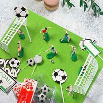 24 Pieces Soccer Cake Topper Decorations Soccer Happy Birthday Cake Topper and Soccer Ball Candles with Soccer Team Player Goalie Soccer Theme Party Supplies Soccer Birthday Decorations for Men Boys