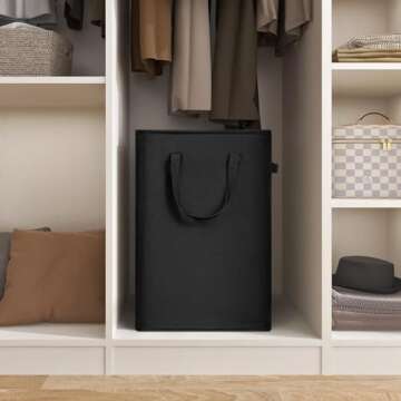 ZERO JET LAG Slim Laundry Hamper With Handles Collapsible Laundry Basket Thin Dirty Clothes Basket Narrow Laundry Bag Foldable Dirty Clothes Hamper 45L (21 inches,Black)