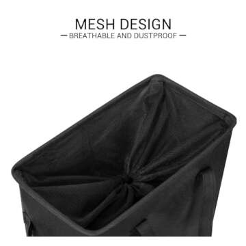 ZERO JET LAG Slim Laundry Hamper With Handles Collapsible Laundry Basket Thin Dirty Clothes Basket Narrow Laundry Bag Foldable Dirty Clothes Hamper 45L (21 inches,Black)
