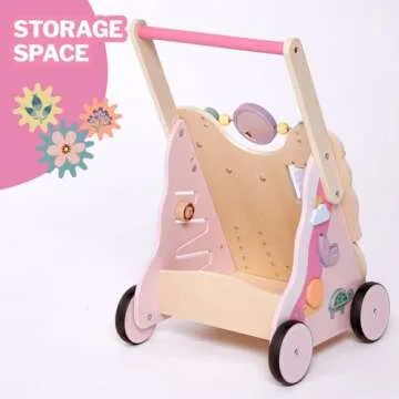 Giant bean Wooden Baby Walker for Girls Toddler Kids 1-3, Pink Butterfly Push and Pull Multiple Learning Activity Walker with Wheels, Christmas Gift Develops Motor Skills & Stimulates Creativity