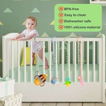 RTMOK Toy Straps for Baby, Silicone Setpacifier Clip,Applies to Car Seat Toy,Teether Toy,High Chair,Stroller Accessories,Baby Toy Clips,Cribs,Rocking Chair