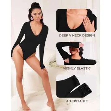 MANGOPOP Deep V Neck Shapewear Bodysuit for Women