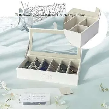 UnionPlus Sunglasses Case Organizer, Multiple Sunglasses Eyeglass Glasses Display Holder Collector, 5 Slots for Sunglasses Storage and 2 Small Slots for Accessories, White